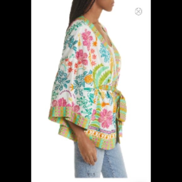 FARM RIO Fruits Scarves Queen Linen Blend Topper Kimono In Fruits Queen Kimono - Picture 2 of 6